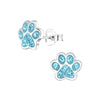 Children's Sterling Silver 'Aqua Blue Sparkle Paw' Crystal Stud Earrings