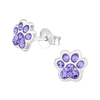 Children's Sterling Silver 'Lilac Purple Sparkle Paw' Crystal Stud Earrings