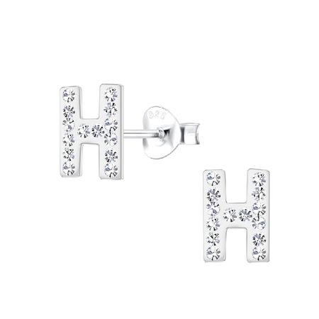 Children's Sterling Silver 'Letter E' Crystal Stud Earrings