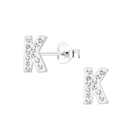 Children's Sterling Silver 'Letter T' Crystal Stud Earrings