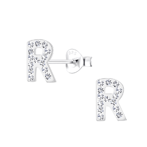 Children's Sterling Silver 'Letter R' Stud Earrings