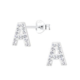 Children's Sterling Silver 'Letter A'  Crystal Stud Earrings