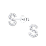 Children's Sterling Silver 'Letter S' Crystal Stud Earrings