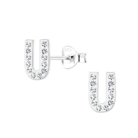 Children's Sterling Silver 'Letter E' Crystal Stud Earrings