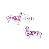 Children's Sterling Silver 'Rose Pink Sparkle Dog' Crystal Stud Earrings