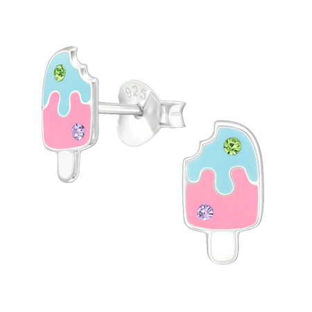 Children's Sterling Silver Set of 2 Pairs of Pink Themed Stud Earrings
