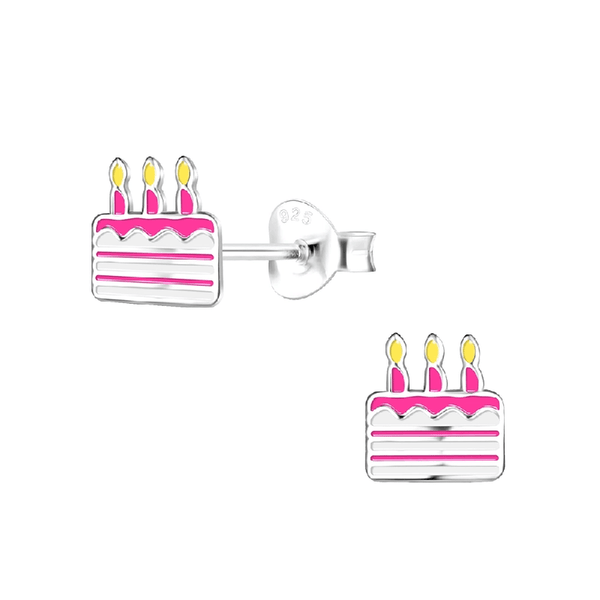Children's Sterling Silver 'Pink Birthday Cake' Stud Earrings