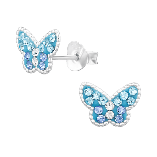 Children's Sterling Silver 'Blue Butterfly' Crystal Stud Earrings