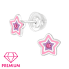 Children's Sterling Silver 'Pink and Purple Star with Crystal' Stud Earrings