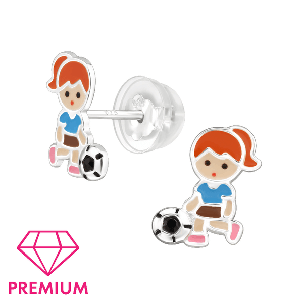 Children's Sterling Silver Football Girl Stud Earrings