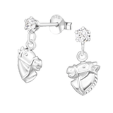 Children's Sterling Silver 'Horse Head with Crystal' Drop Stud Earrings