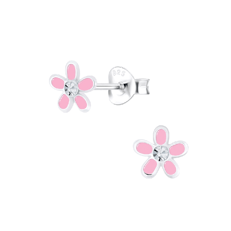 Children's Sterling Silver 'Pink Glitter Flower' Stud Earrings