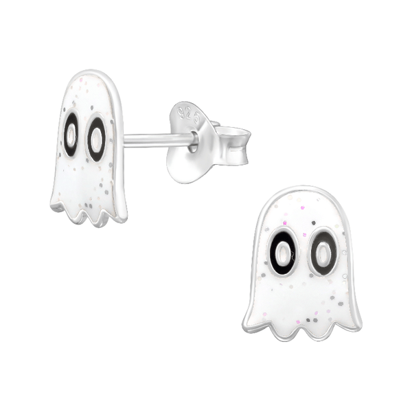 Children's Sterling Silver Halloween Glitter Ghost Stud Earrings