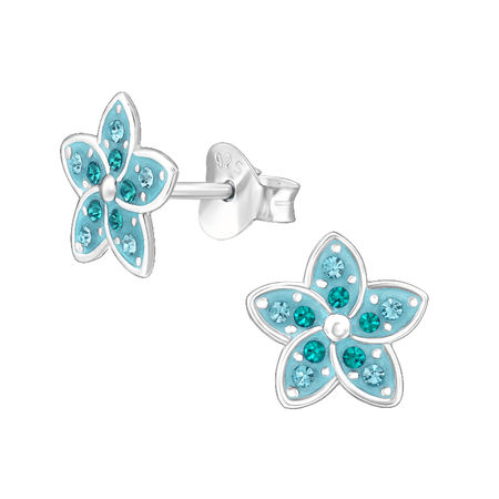 Children's Sterling Silver 'Pink Glitter Flower' Stud Earrings