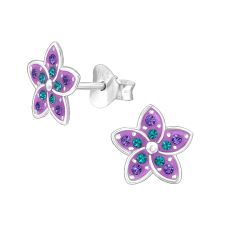 Children's Sterling Silver 'Amethyst Purple Crystal Paw' Screw Back Stud Earrings