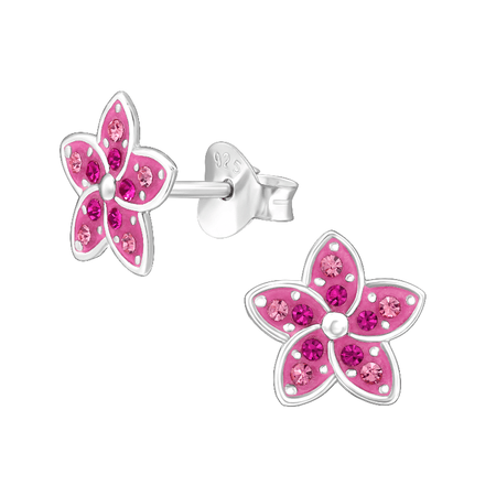 Children's Sterling Silver 'Pink Glitter Flower' Stud Earrings