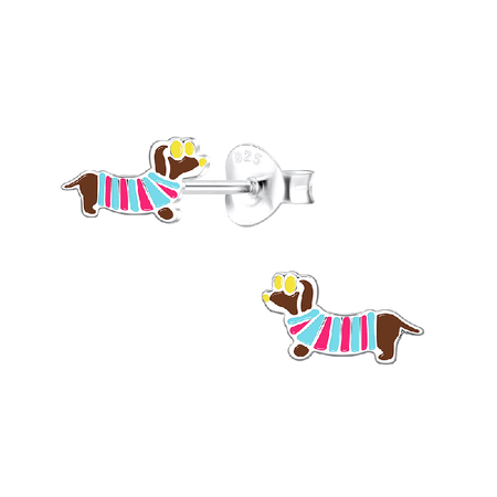 Children's Sterling Silver 'Blue and Multicoloured Sparkle Paw' Crystal Stud Earrings