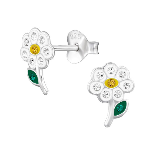 Children's Sterling Silver Crystal Daisy Flower Stud Earrings
