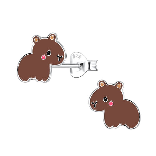 Children's Sterling Silver Capybara Stud Earrings (Dark Brown)