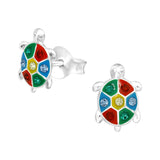 Children's Sterling Silver 'Multicoloured Sparkle Turtle/Tortoise' Crystal Stud Earrings