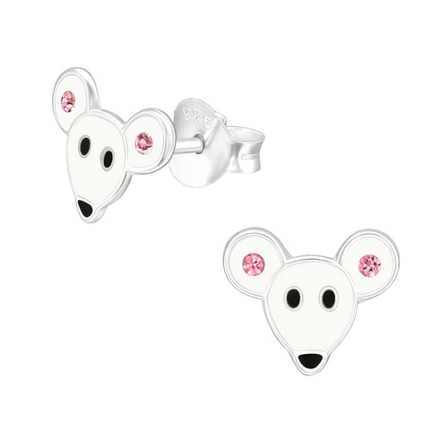 Children's Sterling Silver White Mouse Stud Earrings