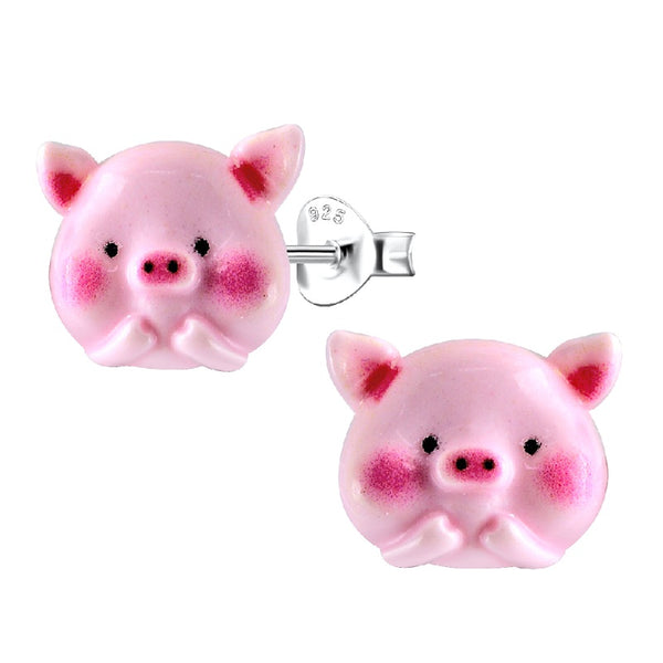 Sterling Silver 'Pink Pig' Stud Earrings for Teenagers