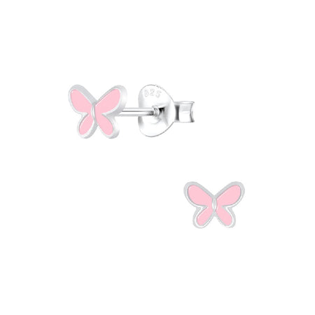 Children's Sterling Silver Pink Spotty Butterfly Screw Back Stud Earrings