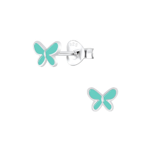 Children's Sterling Silver 'Pale Aqua Blue Butterfly' Stud Earrings