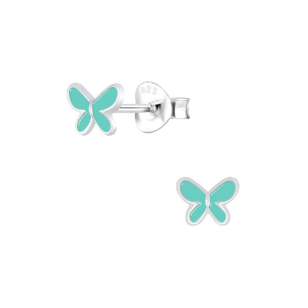 Children's Sterling Silver 'Pale Aqua Blue Butterfly' Stud Earrings