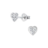 Children's Sterling Silver Heart with Crystals Stud Earrings