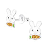 Children's Sterling Silver 'White Bunny Rabbit With Crystal Carrot' Stud Earrings