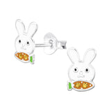 Children's Sterling Silver 'White Bunny Rabbit With Crystal Carrot' Stud Earrings