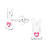 Children's Sterling Silver 'Bunny Rabbit With Pink Heart' Stud Earrings