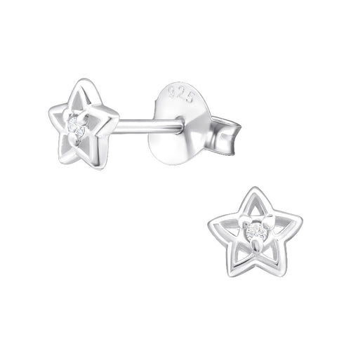 Children's Sterling Silver 'April Birthstone' Star Stud Earrings