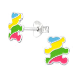 Children's Sterling Silver 'Multicoloured Teddy Bear' Stud Earrings