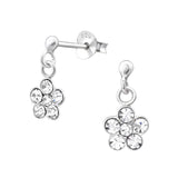 Children's Sterling Silver 'Crystal Drop Flower' Stud Earrings