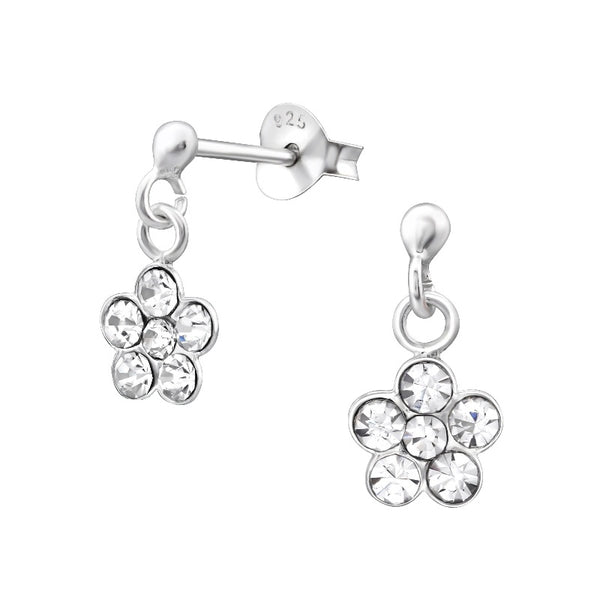Children's Sterling Silver 'Crystal Drop Flower' Stud Earrings