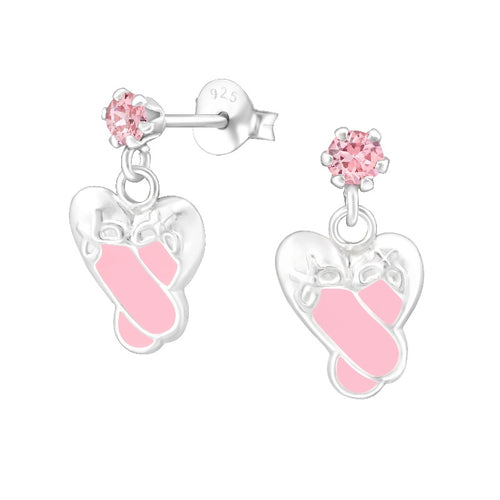 Children's Sterling Silver 'Pink Drop Ballet Shoes'  Stud Earrings