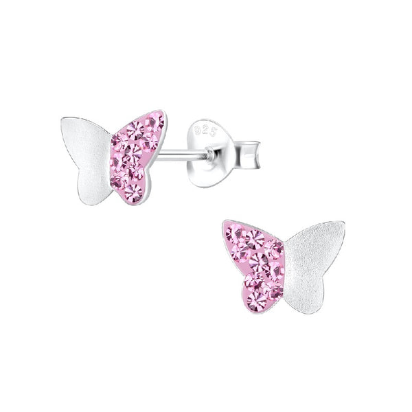 Children's Sterling Silver 'Pink Crystal Butterfly' Stud Earrings
