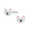 Children's Sterling Silver Cat with Crystal Eyes Stud Earrings