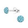 Children's Sterling Silver Round Stud Earrings with Aqua Blue Diamante Crystals