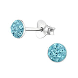 Children's Sterling Silver Round Stud Earrings with Aqua Blue Diamante Crystals