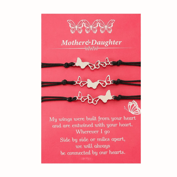 Adjustable Set of 3  Mother and Daughters Butterfly Wish Bracelets with Presentation Card