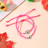 Adjustable Mother and Daughter Sun and Moon Heart Wish Bracelets with Presentation Card - Neon Pink
