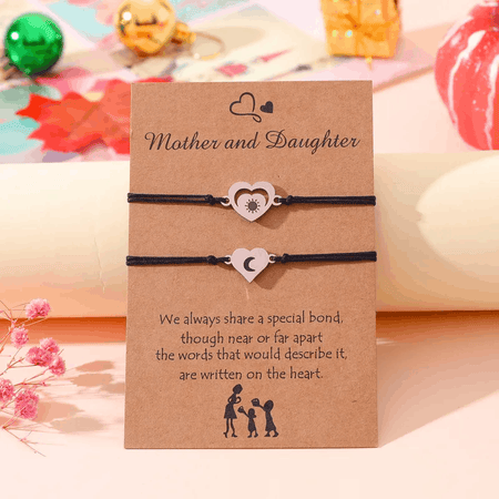 Adjustable Mother and Daughter Heart Wish Bracelets with Presentation Card - Turquoise