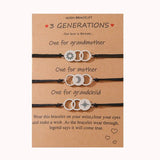 Adjustable 3 Generations Sun, Moon and Stars Wish Bracelets with Presentation Card - Black