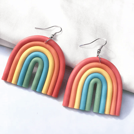 Adult's Wooden 'Rainbow Hearts' Drop Earrings