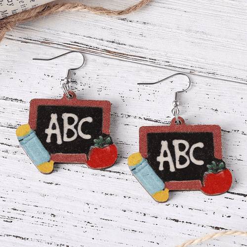 Adult's Wooden 'ABC Blackboard' Drop Earrings - Teacher Gift