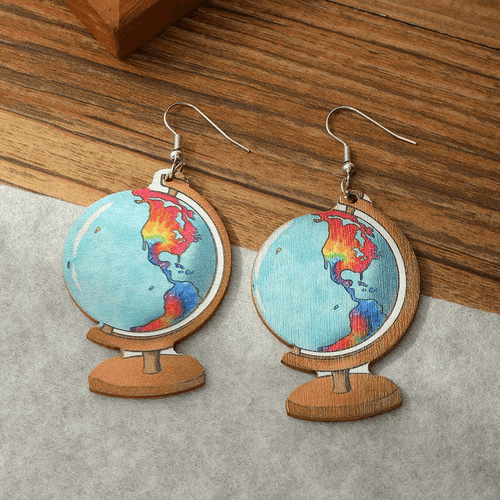 Adult's Wooden 'Globe' Drop Earrings - Teacher Gift