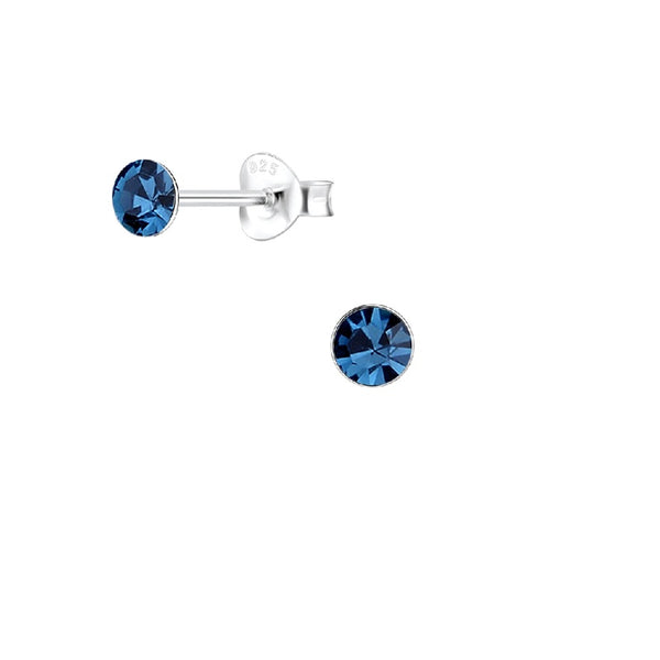 Teen/Adult Sterling Silver Montana Blue Round Crystal Stud Earrings